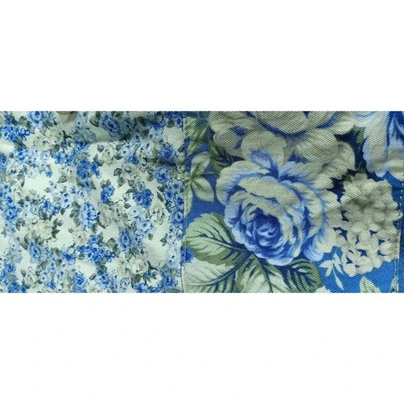 vintage koret crop top blue floral denim embroidered floral wooden button womens - Picture 4 of 10